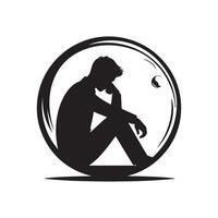 sad depressed man sitting in a bubble vector
