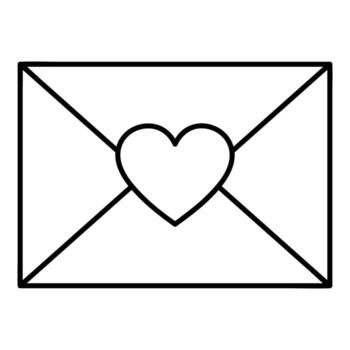 Envelope with heart black line icon isolated on transparent background vector