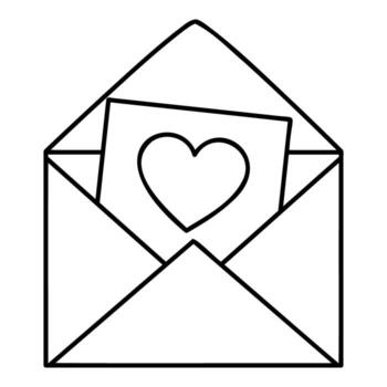 Open envelope with letter with heart line icon isolated on transparent background vector