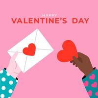 Hands holding heart and envelope, exchanging valentines vector