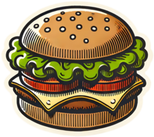 A hamburger sticker with a green leaf on top png