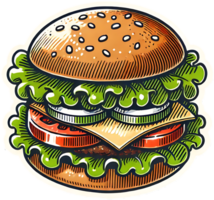 A hamburger sticker with lettuce and cheese png