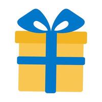 A yellow and blue gift box with a blue ribbon on top. The box is decorated with a blue bow, giving it a festive and celebratory appearance. The ribbon is positioned above the box vector