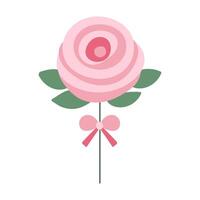 A pink flower with a green stem and a pink ribbon. The flower is the main focus of the image vector