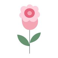 A pink flower with green leaves. The flower is the main focus of the image. The flower is drawn in a simple and clean style vector