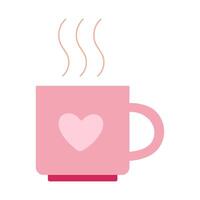 A pink mug with a heart on it is filled with steam. The steam is rising from the cup, creating a cozy and warm atmosphere. The heart symbolizes love and affection vector