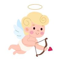 A cartoonish angelic figure with a bow and arrow is flying through the air. The image has a playful and whimsical mood, with the angelic figure being a symbol of love and romance vector