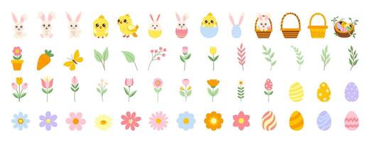 A collection of Easter-themed images, including flowers, eggs, and baskets. The images are colorful and playful, evoking a sense of joy and celebration vector