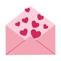 A pink envelope with hearts on it. The hearts are scattered all over the envelope, and the envelope is open vector