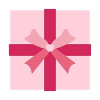 A pink box with a red bow on it. The box is square and has a white background vector
