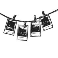 Photographs Hanging From a Clothesline, Retro Doodle Style Illustration vector