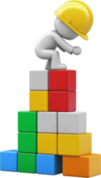 a construction worker is building blocks on top of a pile of colorful cubes png