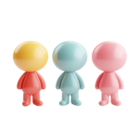 Three minimal icon figures with speech bubbles in transparent colors on a bright background, 3D Minimal Icon Figures with Speech Bubbles Isolated on transparent background png