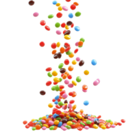 Colorful candies falling and scattering on a transparent background creating a vibrant display, falling candies isolated on transparent background png