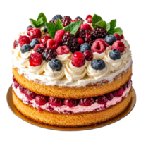 Delicious sponge cake with butter cream and mixed berries perfect for celebrations and special occasions, Sponge cake with butter cream isolated png