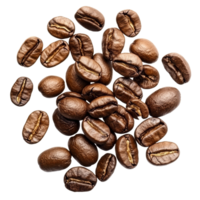 Roasted coffee beans scattered on transparent surface highlighting their rich color and texture, Roasted coffee beans isolated on ransparent png