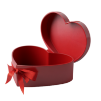 Open red heart shaped gift box with a ribbon, perfect for expressing love and affection on special occasions, Red heart shape open gift box png