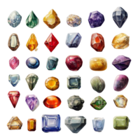 This display features a diverse assortment of gemstones, each exhibiting unique colors and shapes, Gemstones transparent background png