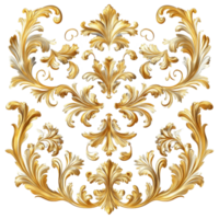 Ornate golden baroque design elements intricately patterning a transparent background for elegant decor, Golden baroque ornament elements on transparent background png