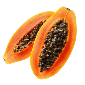 Fresco rebanado papaya revelador semillas en contra un limpiar transparente fondo, papaya con semilla en transparente antecedentes png
