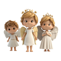 Cartoon angel characters with wings and crowns on a transparent background in a playful setting, 3D Cartoon Angel Characters on transparent background png
