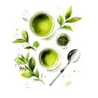 Enjoying fresh green tea with vibrant leaves on a clean transparent background for a refreshing experience, green tea on transparent background png