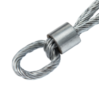 Wire rope locking password cable secured with a metal clamp on a clean transparent background, providing reliable usage, Wire rope locking password cable on transparent backgroundfile png
