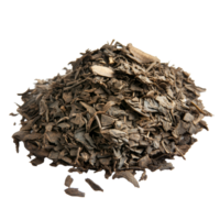 Dried tea leaves piled on a transparent surface, showcasing natural texture and color variations in herbal tea preparations, dry tea isolated on transparent background png