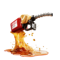 Gasoline pouring from a pump with vibrant liquid splashing onto a transparent background during daylight, Gasoline gushing out from pump isolated on transparent background png