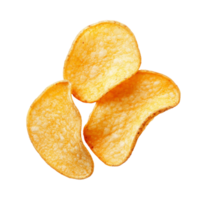 Freshly sliced potato chips arranged artfully on a clean, transparent background showcasing their crispy texture, Potato slice into potato chips isolated png