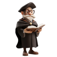 A scholarly character reading a book on a transparent background with a transparent tint, 3D Scholar Character on transparent background png