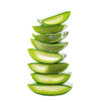 Freshly dissected aloe vera stacks arranged vertically on a clean transparent background for a natural look, Fresh dissected aloe vera stacks isolated on transparent background png