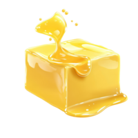 Melting cube of butter on a clean transparent background showcasing the rich texture and golden color during a culinary moment, Cube butter melting isolated on transparent background Stock Illustration png