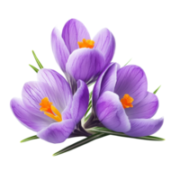Beautiful purple crocus flowers isolated on a transparent background, showcasing their delicate petals and vibrant colors, crocus flowers isolated on transparent background png