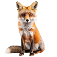A captivating red fox sits gracefully against a pure transparent background, showcasing its striking features and vibrant fur, Fox isolated transparent background png