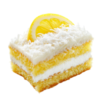 Delicious lemon coconut cake on a transparent background perfect for any celebration or dessert table, lemon coconut cake isolated on transparent background png
