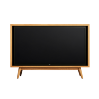 Modern wooden framed TV mockup isolated on a transparent background showing minimalist design, modern TV mockup with wooden frames, file of isolated object with shadow on transparent background png
