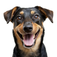 Happy dog with a big smile featuring soft fur and bright eyes on a clean transparent background in a joyful pose, Happy dog transparent png