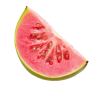 Freshly sliced pink guava fruit on a transparent background, showcasing its vibrant color and unique texture, slice pink guava fruit isolated on transparent background png