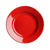 Bright red plate positioned against a plain transparent background showcasing its vibrant color and glossy finish, red plate on transparent background png