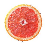 Fresh grapefruit slice glistening with water droplets on transparent background showcasing vibrant color and texture, Grapefruit slice withDrop of water on transparent background png