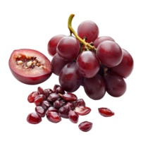 Fresh red grapes with seeds on a clean transparent background showcasing their natural texture and color, Red grape with seeds isolated on transparent background png