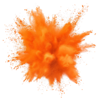 Vibrant orange color powder explosion captured against a clean transparent background for artistic expression, orange color powder explosion isolated on transparent background png