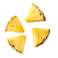 Sliced fresh pineapple segments on a transparent background showcasing their vibrant color and natural texture, Sliced pineapple on transparent background png