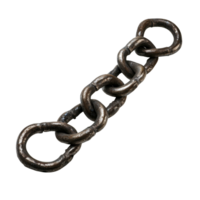 A close up of an iron chain resting on a transparent background showcasing its links and texture, iron chain, isolated transparent background png