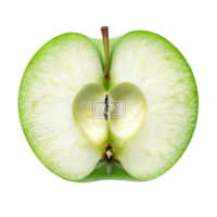 Freshly sliced green apple showing crisp texture and juicy interior on a clean transparent background, Slice Green Apple isolated on transparent background png
