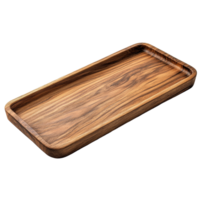 An extra long wooden tray on a transparent background perfect for serving and displaying food or decor items, extra long wooden tray isolated on transparent background png