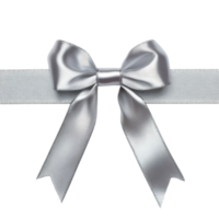 Elegant silver ribbon with a bow placed on a clean transparent background for gift wrapping or decoration purposes, silver ribbon with bow on transparent isolated on transparent background png