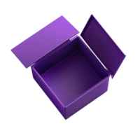 A vibrant purple open gift box isolated on a clean transparent background perfect for celebrations and special occasions, Purple open gift box isolated png
