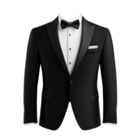 Elegant black tuxedo suit displayed for a formal occasion on a simple transparent background, black tuxedo suit for mockup,isolated transparent background png